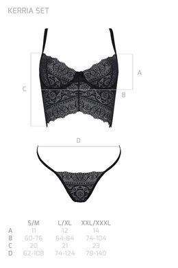 Комплект Passion KERRIA SET black, S/M, сітка+мереживо, бюстьє та стрінги SX0492 фото