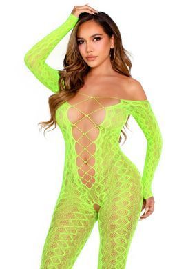 Бодістокінг Leg Avenue Crotchless Footless Lingerie Bodystocking One Size Neon Green SX2777 фото