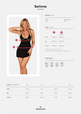 (SALE) Сорочка Obsessive Selinne chemise & thong XS/S Black, стрінги, подвійні бретелі SO8670 фото
