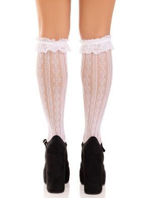 Гольфи ажурні Leg Avenue Sweetheart Ruffle Cuff Knee Highs, білі, малюнок-сердечка SX1049 фото
