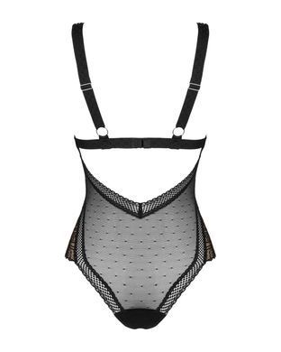 Кружевное боди с декольте Obsessive Estiqua teddy M/L, черное, широкие лямки SO7260 фото