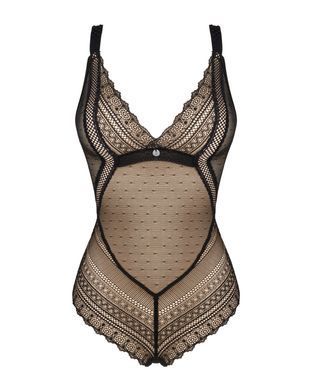 Кружевное боди с декольте Obsessive Estiqua teddy M/L, черное, широкие лямки SO7260 фото