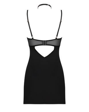 (SALE) Сорочка Obsessive Selinne chemise & thong XS/S Black, стрінги, подвійні бретелі SO8670 фото