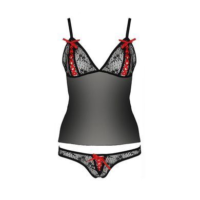 Комплект білизни Passion MELISSA SET S/M, black, ліф-сорочка зі шнурівкою і трусики EL15905 фото