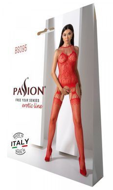 Бодістокінг з безліччю бретелей Passion BS095 One Size, red, імітація пояса та панчіх, з доступом SO8927 фото