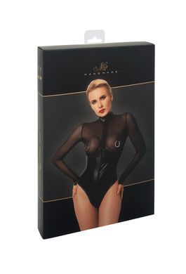 Боді Noir Handmade F321 Edge, S, низ під латекс, верх сітка, блискавка на все тіло, декор кільця SX0357 фото