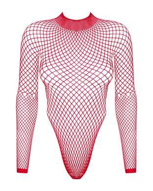 Сітчастий бодістокінг із довгим рукавом Obsessive B126 teddy red S/M/L, червоний SO7211 фото