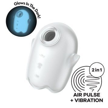 Вакуумный клиторальный стимулятор с вибрацией Satisfyer Glowing Ghost White, светится в темноте SX0544 фото