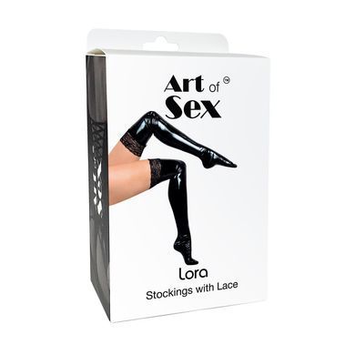 Сексуальные виниловые чулки Art of Sex - Lora с кружевом, размер S, цвет черный SO7344 фото