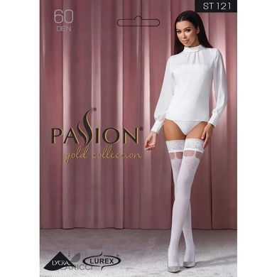Чулки Passion ST121 3/4 white, на ажурной силиконовой резинке, с цветочным орнаментом и вертикальным SO5792 фото