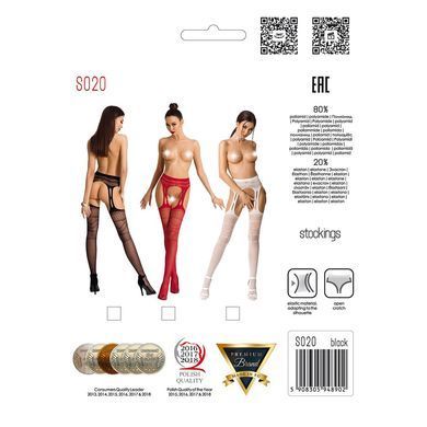 Сітчасті панчохи-стокінги Passion S020 One Size, Black, ажурний візерунок, імітація пояса з гартерам PSS020B фото