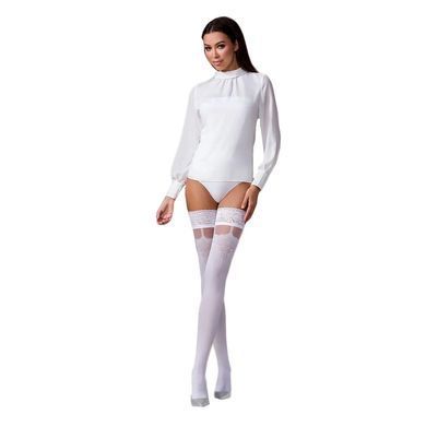 Чулки Passion ST121 3/4 white, на ажурной силиконовой резинке, с цветочным орнаментом и вертикальным SO5792 фото