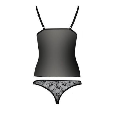 Комплект білизни Passion MELISSA SET XXL/XXXL, black, ліф-сорочка зі шнурівкою і трусики EL15906 фото