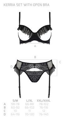 Комплект Passion KERRIA SET WITH OPEN BRA black, L/XL, бюстгальтер с открытой чашкой, стринги, пояс для чулок SX0494 фото