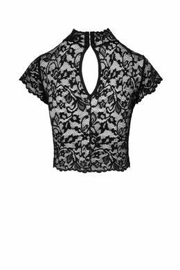 Топ Noir Handmade F303 Essence, XL, black, кружевной, короткий рукав, воротник-стойка SX0258 фото