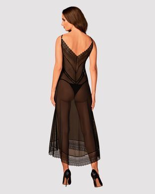 Полупрозрачная длинная сорочка Obsessive Estiqua chemise XS/S, черный, ассиметричный крой SO7262 фото