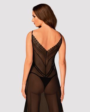 Полупрозрачная длинная сорочка Obsessive Estiqua chemise XS/S, черный, ассиметричный крой SO7262 фото