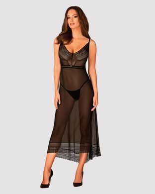 Полупрозрачная длинная сорочка Obsessive Estiqua chemise XS/S, черный, ассиметричный крой SO7262 фото