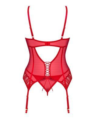 Комплект корсет та стрінги Obsessive Ingridia corset & thong XS/S, червоний SO9028 фото