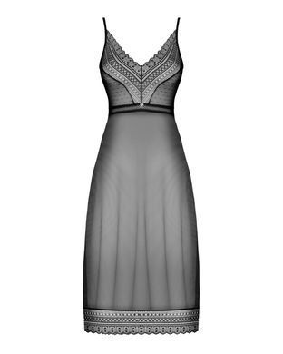 Полупрозрачная длинная сорочка Obsessive Estiqua chemise XS/S, черный, ассиметричный крой SO7262 фото