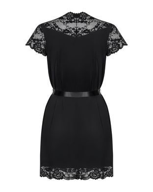 Сатиновий відкритий пеньюар на поясі Obsessive 810-PEI&ndash;1 peignoir black 2XL/3XL, чорний SO7162 фото