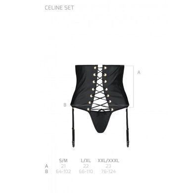 Пояс-корсет из экокожи Passion CELINE SET S/M, black, шнуровка, съемные пажи для чулок, стринги SO6410 фото