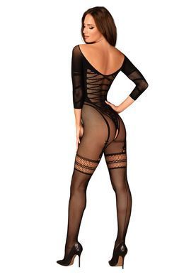 Сетчатый бодистокинг с имитацией подвязок Obsessive Bodystocking G329 S/M/L, black, с доступом SO7693 фото