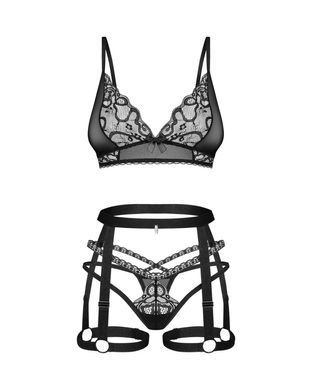 Комплект Obsessive Blomentis 3-pcs set, M/L, мягкий лиф, стринги со стрепами, пояс с гартерами SX1034 фото