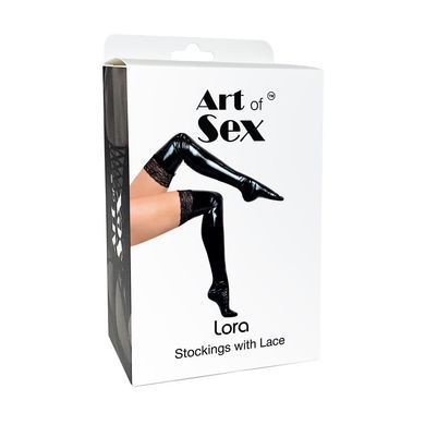 Сексуальные виниловые чулки Art of Sex - Lora с кружевом, размер M, цвет красный SO7351 фото