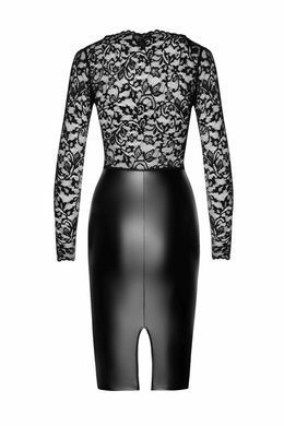 Сукня Noir Handmade F295 Euphoria, L, black, мереживо, глибоке декольте, спідниця міді під латекс SX0209 фото