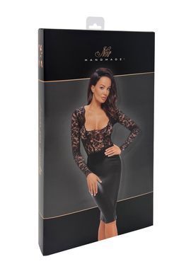 Сукня Noir Handmade F295 Euphoria, L, black, мереживо, глибоке декольте, спідниця міді під латекс SX0209 фото