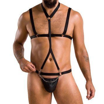 Комплект чоловічої білизни зі стреп Passion 039 SET ANDREW L/XL Black, стринги, шлейки SO7588 фото