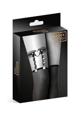 Гартер на ногу Bijoux Pour Toi - WITH HEART AND SPIKES Black, сексуальная подвязка с сердечком SO2223 фото