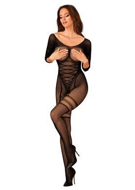 Сетчатый бодистокинг с имитацией подвязок Obsessive Bodystocking G329 XL/XXL, black, с доступом SO7694 фото