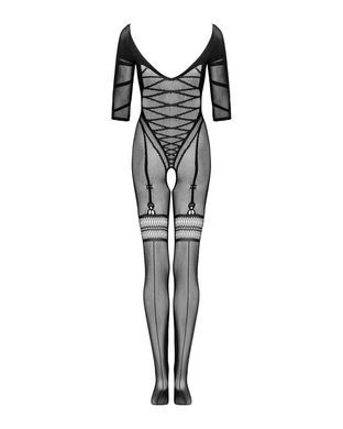 Сетчатый бодистокинг с имитацией подвязок Obsessive Bodystocking G329 XL/XXL, black, с доступом SO7694 фото
