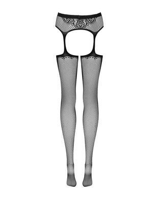Сетчатые чулки-стокинги с узором на ягодицах Obsessive Garter stockings S232 S/M/L, черные, имитация SO7269 фото