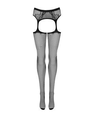 Сетчатые чулки-стокинги с узором на ягодицах Obsessive Garter stockings S232 S/M/L, черные, имитация SO7269 фото