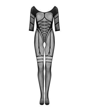 Сетчатый бодистокинг с имитацией подвязок Obsessive Bodystocking G329 XL/XXL, black, с доступом SO7694 фото