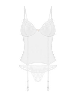 Корсет Obsessive Alissium corset & thong, XL/2XL, гибкие косточки, открытая спина, стринги в комплек SX0602 фото