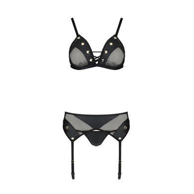 Комплект білизни Passion NESSY SET S/M black, бюстгальтер, пояс для панчіх, стрінги SO8458 фото