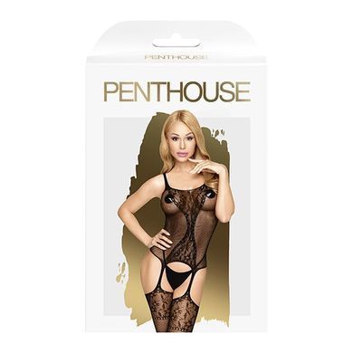 Бодістокінг із силуетним малюнком та імітацією підв'язок Penthouse - Miss Curvy Black S/L SO4388 фото