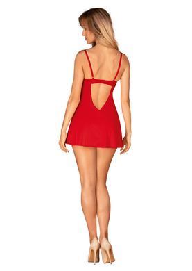 Пеньюар Obsessive Ingridia chemise & thong XS/S, красный, сорочка, стринги SO9036 фото