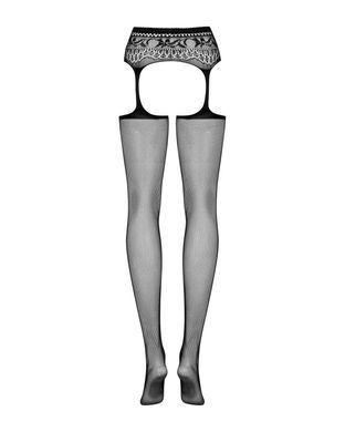 Сетчатые чулки-стокинги с кружевным поясом Obsessive Garter stockings S307 S/M/L, черные, имитация г SO7270 фото
