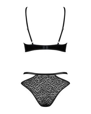 Еротичний комплект під латекс зі стрепами Obsessive Bagirela 2-pcs set L/XL, чорний, під леопард, бю SO7220 фото
