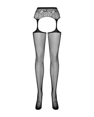 Сетчатые чулки-стокинги с кружевным поясом Obsessive Garter stockings S307 S/M/L, черные, имитация г SO7270 фото