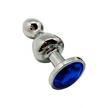 Металлическая анальна пробка Wooomy Lollypop Double Ball Metal Plug Blue L диаметр 3,5, длина 10,5см SO7419 фото