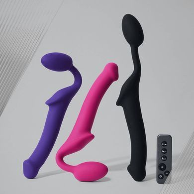 Безремневой страпон с вибрацией Strap-On-Me Vibrating Fuchsia M, диаметр 3,8 см, пульт ДУ, регулируемый SX2571 фото