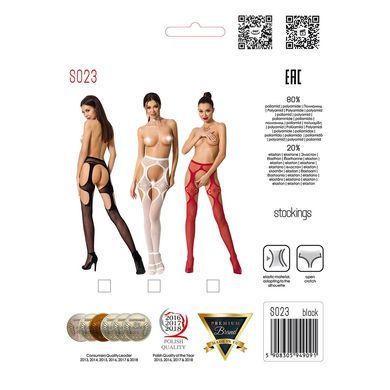 Эротические колготки-бодистокинги Passion S023 One Size, Black, имитация чулок с ромбами и пояском PSS023B фото