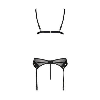 Комплект білизни Passion NESSY SET XXL/XXXL black, бюстгальтер, пояс для панчіх, стрінги SO8459 фото