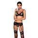 Комплект білизни Passion NESSY SET XXL/XXXL black, бюстгальтер, пояс для панчіх, стрінги SO8459 фото 1